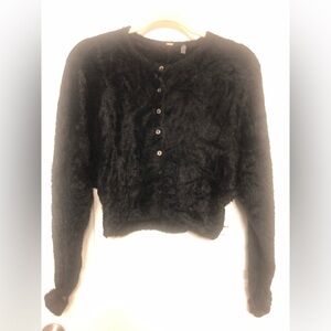 Free People Allegra Cropped Black Fuzzy Cardigan Sz M